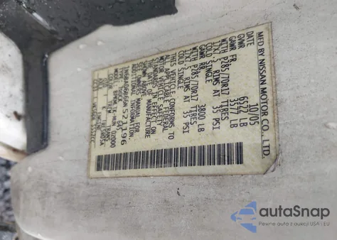 2006 Nissan Titan Se из США, поврежденный, VIN 1N6BA06B66N521196